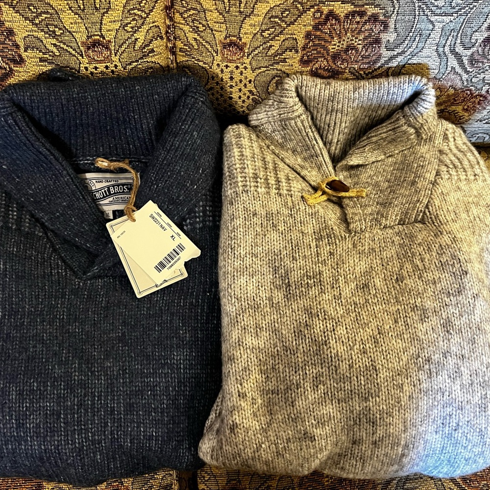 Schott Bros Sweaters - Blue and Gray - mid weight Shawn Collar